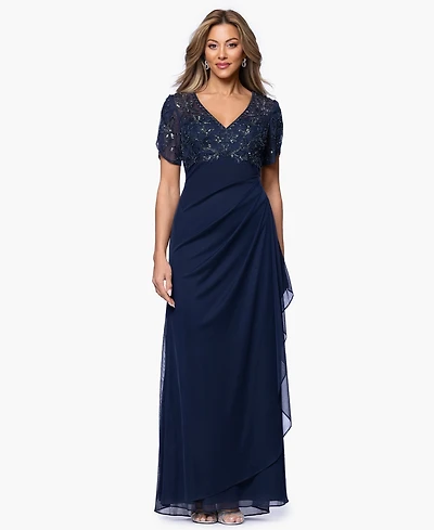 Xscape Women's Long Beaded V-Neck Ball Gown