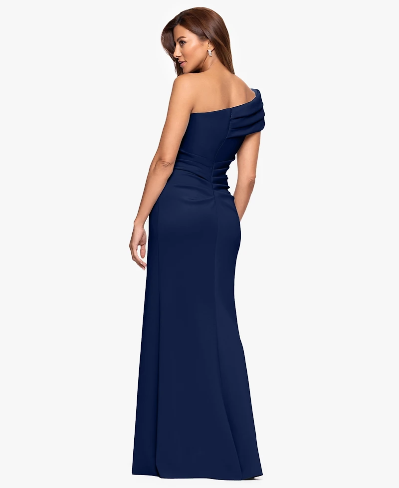 Xscape Women's One-Shoulder Pleat Long Dress