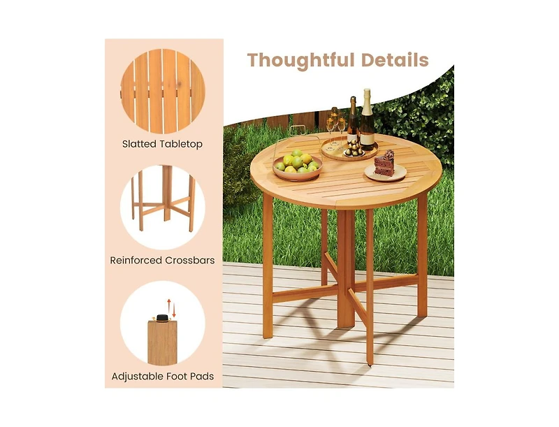 Slickblue Outdoor 36 Inch Folding Round Dining Table, Slatted Surface