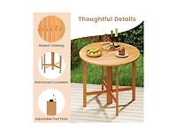 Slickblue Outdoor 36 Inch Folding Round Dining Table, Slatted Surface