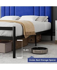 gaomon King Bed Frame, Platform Bed Frame with Velvet Headboard, Heavy Duty Metal Bed Frame with 15 Strong Slats Support