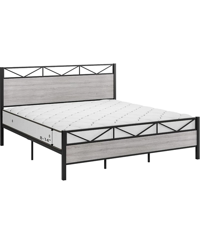 gaomon King Size Bed Frame with Rustic Wood Headboard and Footboard, Heavy Duty Metal Platform Bed Frame with Steel Slat Support