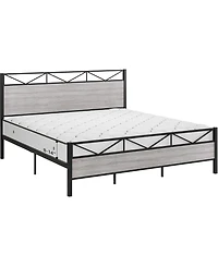 gaomon King Size Bed Frame with Rustic Wood Headboard and Footboard, Heavy Duty Metal Platform Bed Frame with Steel Slat Support