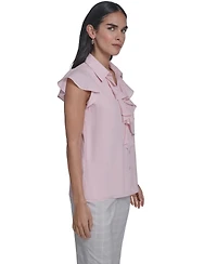 Calvin Klein Women's Solid Cap-Sleeve Ruffle Front Top