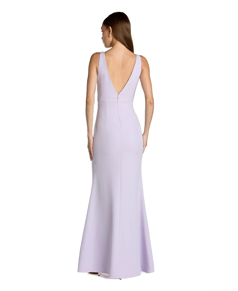 Mac Duggal Women's Crepe Sleeveless V Neck Sheath Gown With Bow