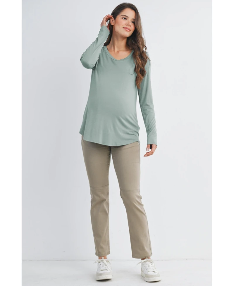 Hello Miz Maternity Casual Scoop Neck Long Sleeve Nursing Top