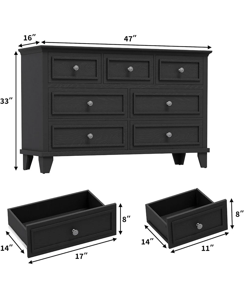 gaomon 7-Drawer Dresser for Bedroom, 47" Wide Wooden Chest with Deep Drawers, Dresser Tv Stand