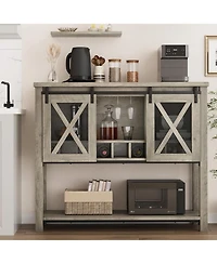 gaomon Farmhouse Coffee Bar Cabinet with Sliding Barn Doors, Wine Rack and Open Storage Shelf for Kitchen and Dining Room