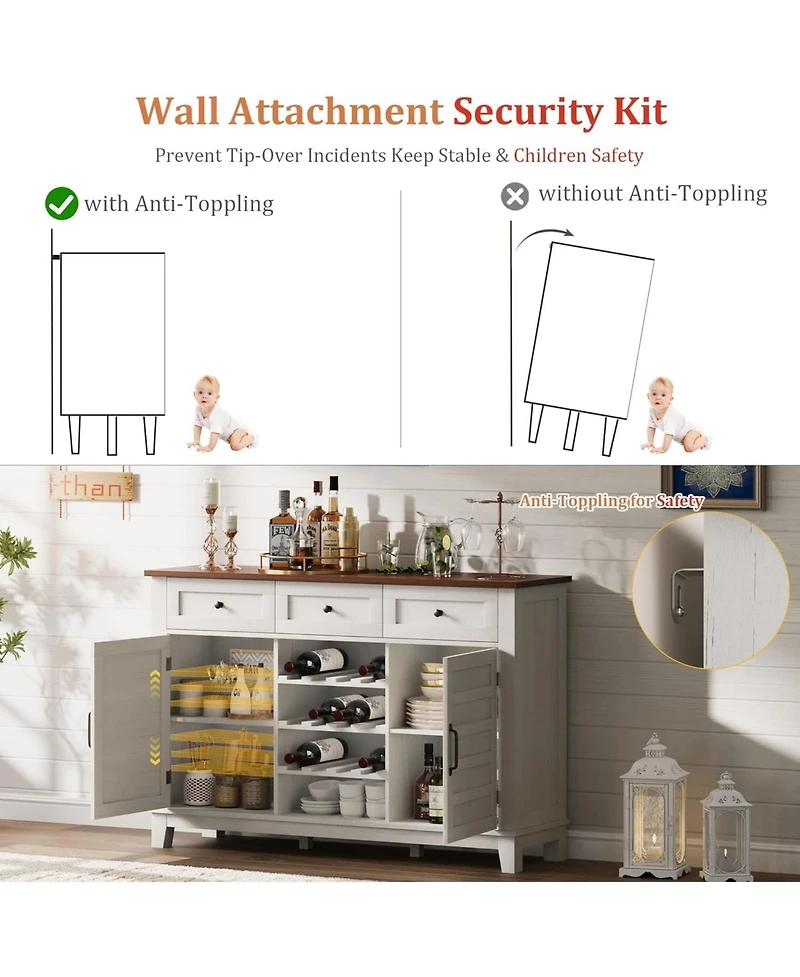 gaomon 53.5" Farmhouse Buffet Cabinet with Storage, Sideboard with Drawers and Reversible Wine Rack