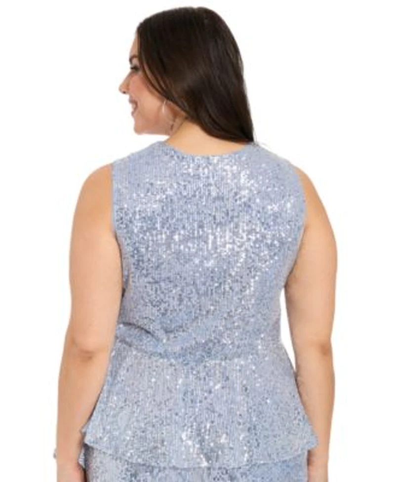 Muse Plus Size Sleeveless V Neck Top Plus Size Sequined Pull On Pants