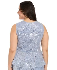 Muse Plus Size Sleeveless V Neck Top Plus Size Sequined Pull On Pants
