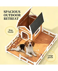 Aostirmotor Dog House Outdoor Wooden Dog Shelter in Orange