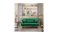 Yaheetech 56.5 W Upholstered Sofa Couch with Gold-tone Metal Arms and Legs