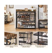 Modern Industrial Free-Standing 6-Layer Shoe Rack with Drawer
