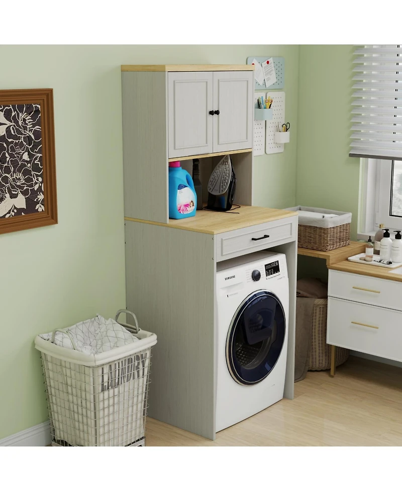 Streamdale Furniture Over the Washer and Dryer Storage Cabinet - Antique White