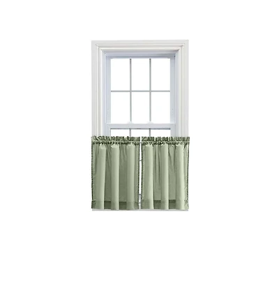 Ellis CurtainStacey 1.5" Rod Pocket High Quality Fabric Solid Color Window Tailored Tier Pair 56"x45" Sage