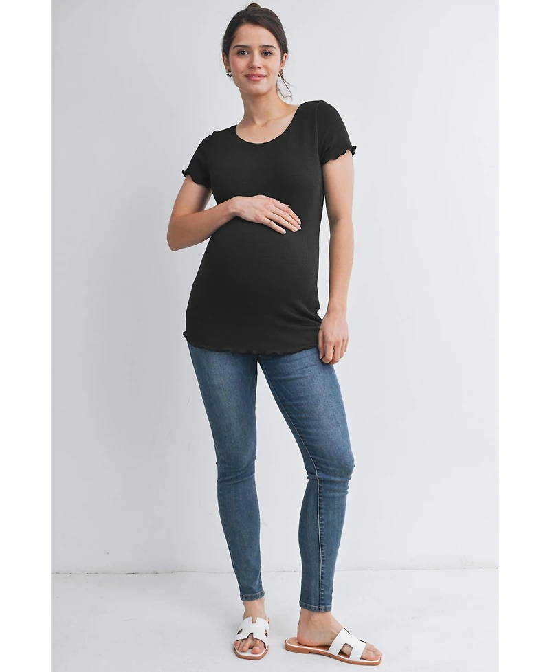 Hello Miz Maternity Scoop Neck Short Sleeve Ribbed Top
