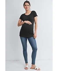 Hello Miz Maternity Scoop Neck Short Sleeve Ribbed Top
