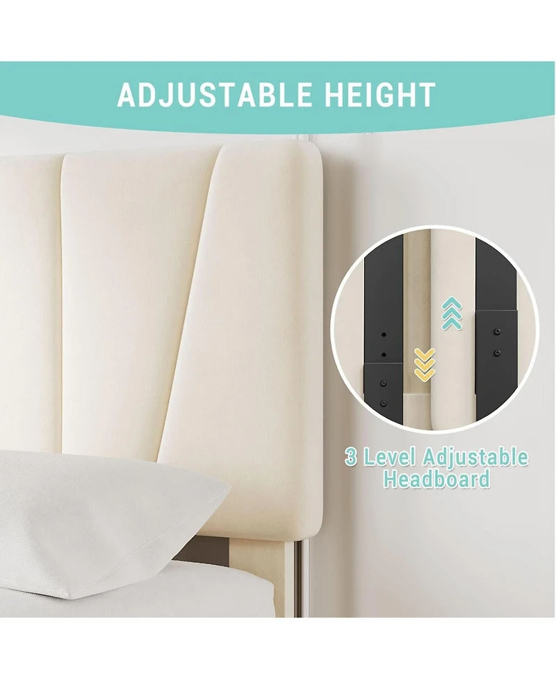 gaomon Bed Frame with Storage Drawers, Upholstered Tufted Platform Frames Wooden Slats Support