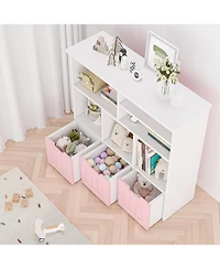 gaomon Toy Storage Cabinet with 3 Movable Drawers and 6 Cubes, Kids Bookshelf Organizer with Wheels