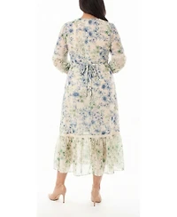 Taylor Plus 3/4-Length Sleeve Printed Maxi Shirt Dress