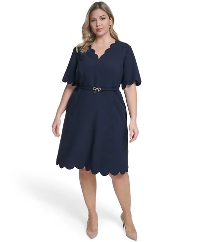 Eliza J Plus Scalloped Hem V-Neck Dress