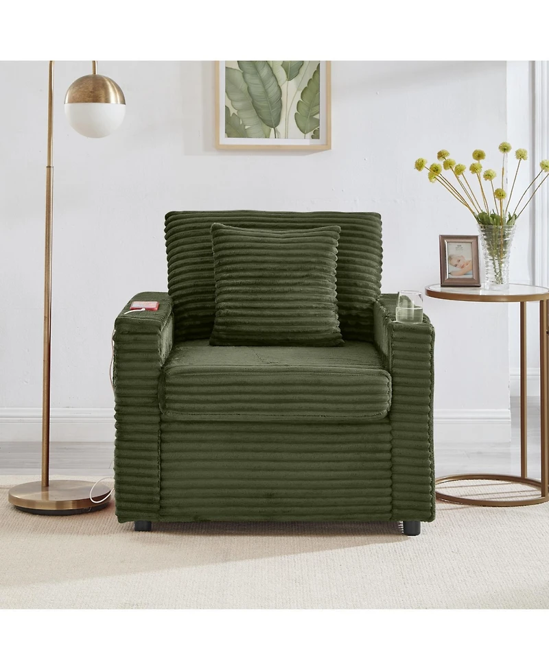 Streamdale Furniture Fluffy Corduroy Lazy Sofa w/ Ottoman
