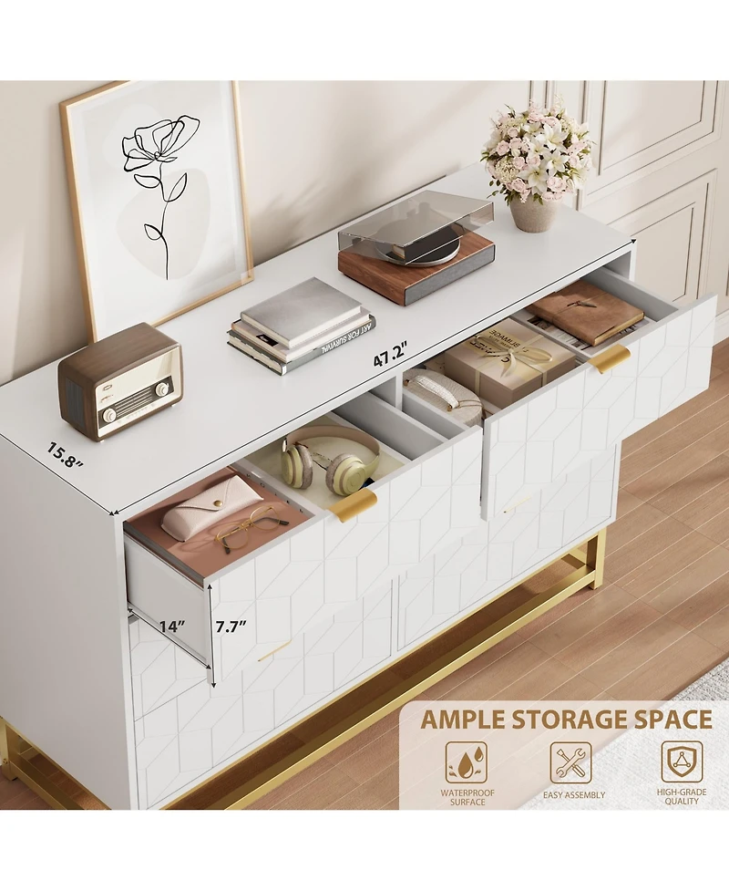 gaomon 6 Drawer Dresser with Wide Storage, Modern Wood Chest Organizer with Metal Legs for Bedroom or Living Room