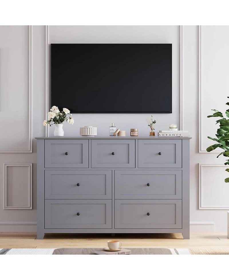 gaomon 7 Drawer Dresser, Modern Wood Chest with Gold Handles and Large Storage for Bedroom or Hallway