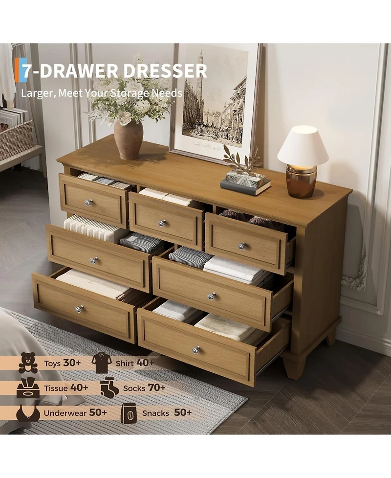 gaomon 7-Drawer Dresser for Bedroom, 47" Wide Wooden Chest with Deep Drawers, Dresser Tv Stand
