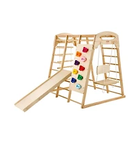 Slickblue Indoor Jungle Gym, 7-in-1 Toddler Indoor Playground, with Wood and Rope Ladder