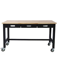 Streamdale Furniture 60 Workbench with drawer, bamboo top & wheels for garage or office"