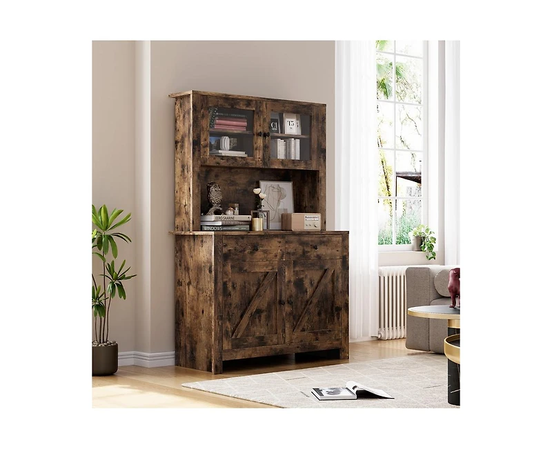 gaomon Kitchen Pantry Cabinet with Microwave Stand, Freestanding Hutch Storage Cupboard, Brown