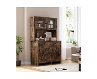 gaomon Kitchen Pantry Cabinet with Microwave Stand, Freestanding Hutch Storage Cupboard, Brown