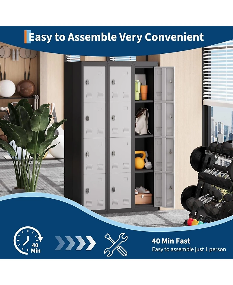 gaomon 71" Metal Locker Cabinet with Hanging Rod and Shelves, Heavy Duty Steel Storage for Office or Gym