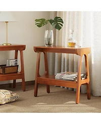 Tribesigns Solid Wood End Table with Storage Shelf, Narrow 2-Tier Side Table for Small Spaces, Sofa Couch Table, Tall Nightstand
