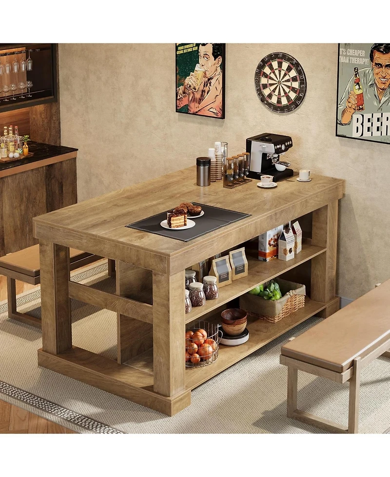 Tribesigns Bar Table, 55-Inch Counter Height Pub Table with Storage Shelves, High Top Kitchen Dining Table, Rectangle Wood Home Bar Unit