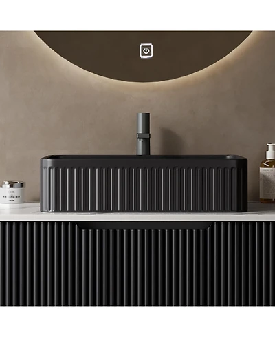 Busdays 20'' Bathroom Sink, Rectangular Striped Vessel Ceramic Basin without Faucet, No Cabinet, Black