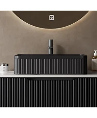 Busdays 20'' Bathroom Sink, Rectangular Striped Vessel Ceramic Basin without Faucet, No Cabinet, Black