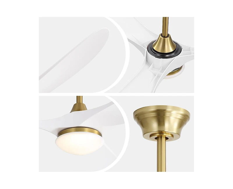 Sofucor 60-inch Modern Gold 3-blade Ceiling Fan Light With Remote Control Supports Mobile Phone Connection And Voice Function