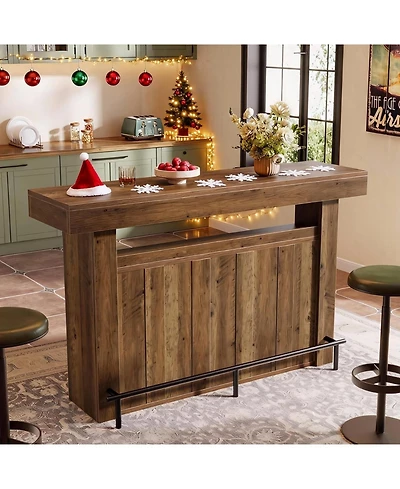 Tribesigns 63" Bar Table, 4-Tier Counter Height Pub Table with Footrest and Storage Shelves, Modern Home Bar Unit, Coffee Bar Cabinet Liquor Furn