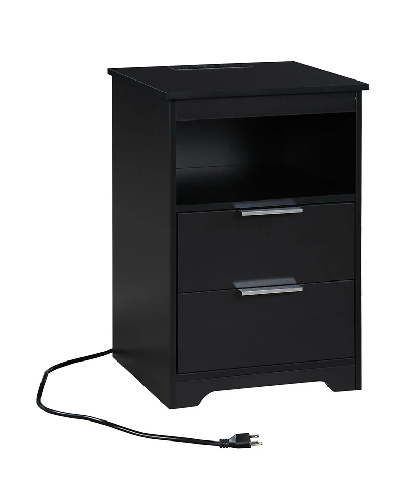 Streamdale Furniture Nightstand with Charging Station & 2 Drawers, Black