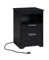 Streamdale Furniture Nightstand with Charging Station & 2 Drawers, Black