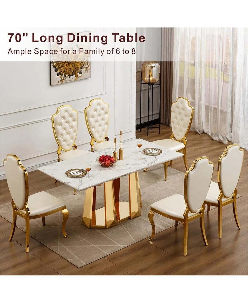 Streamdale Furniture “70″ Faux Marble Dining Table for 6 with Gold Mirrored Base”