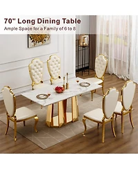 Streamdale Furniture “70″ Faux Marble Dining Table for 6 with Gold Mirrored Base”