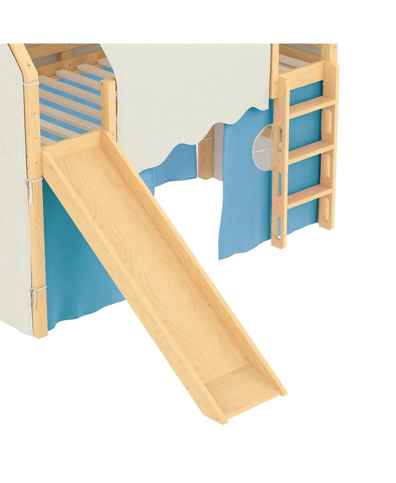 Streamdale Furniture Twin Size House Loft Bed with Sills, Tents, Slide, Lights