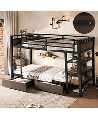 Streamdale Furniture Twin Size Metal Bunk Bed with Storage, Led, and Usb