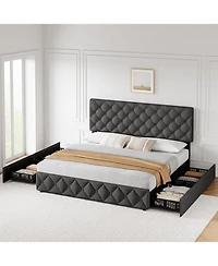 gaomon Bed frame with 4 Storage Drawers and Headboard, Linen Upholstered Platform
