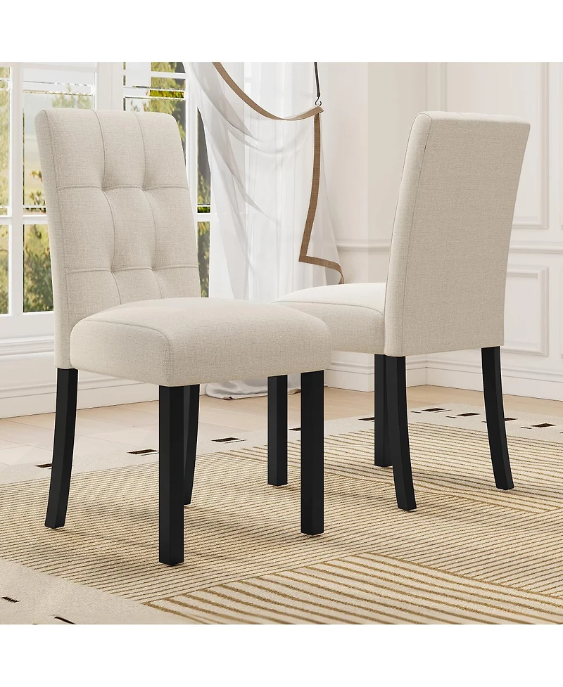 Streamdale 4 Piece Modern Tufted Dining Chair, Rustic Linen Upholstered, Beige