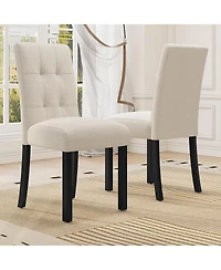 Streamdale 4 Piece Modern Tufted Dining Chair, Rustic Linen Upholstered, Beige